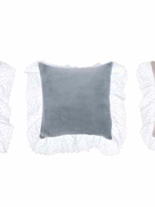 Cuscino azzurro con pizzo sangallo 