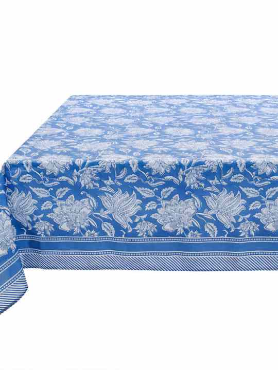 Tovaglia blu  “Fiori di Jaipur” – Blanc Mariclò