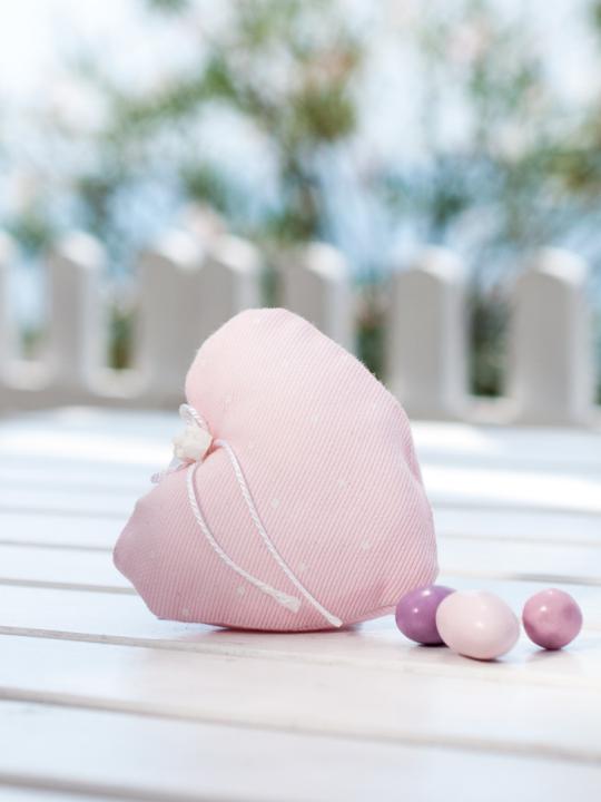Cuore porta confetti piquet pois rosa 