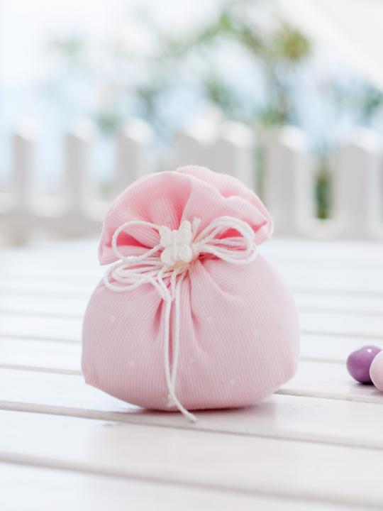 Cuore porta confetti piquet pois rosa 